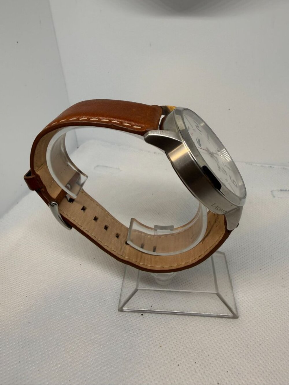Lacoste Barcelona 2010498 Men's 44mm Cream Dial Brown Leather Quartz Watch - Picture 7 of 13